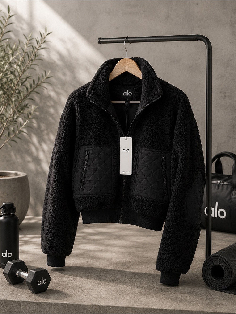 Alo  Black Sherpa Bomber Jacket